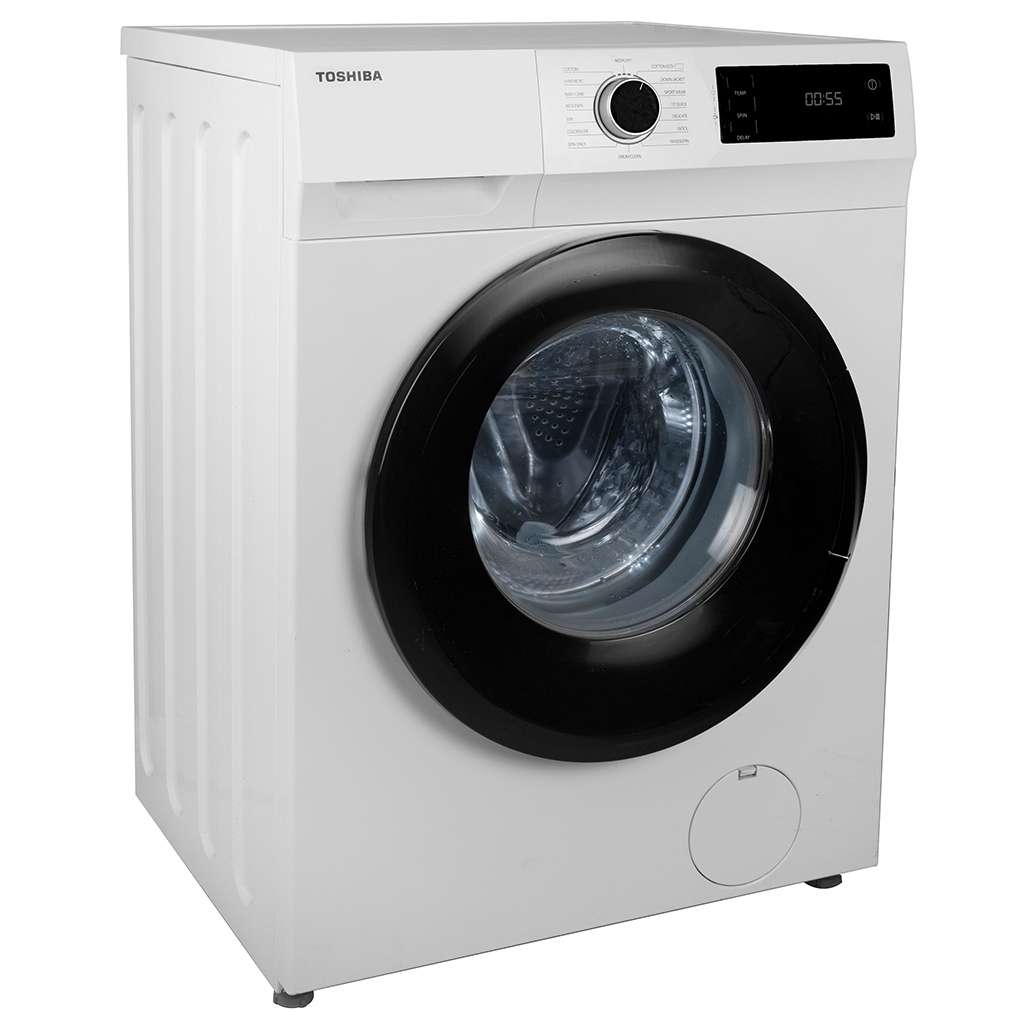 Toshiba TW-H80S2A(WK) 7kg Front Load Washing Machine with 1200 RPM spin speed. Sleek silver design with intuitive controls for easy laundry days.