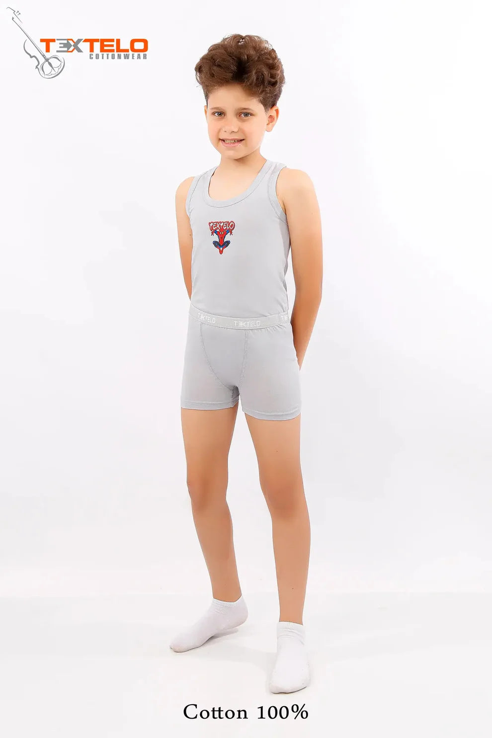 Boys Briefs and Boxers Underwear 100% Cotton Vests And Briefs Set Gray