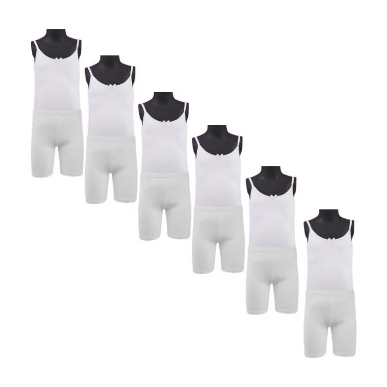 Set Girls Underwear 100% Cotton Vests And Briefs Set 6 Piece white
