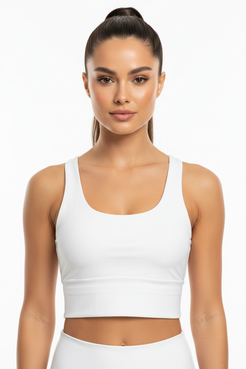 White Crop Top – Model Front