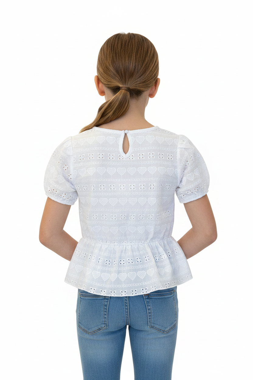 White Heart Eyelet Top - Girl Back