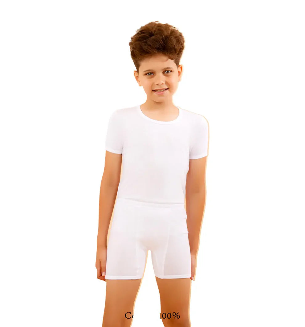 Boys Underwear 100% Cotton T-Shirt & Trunk Boxer White