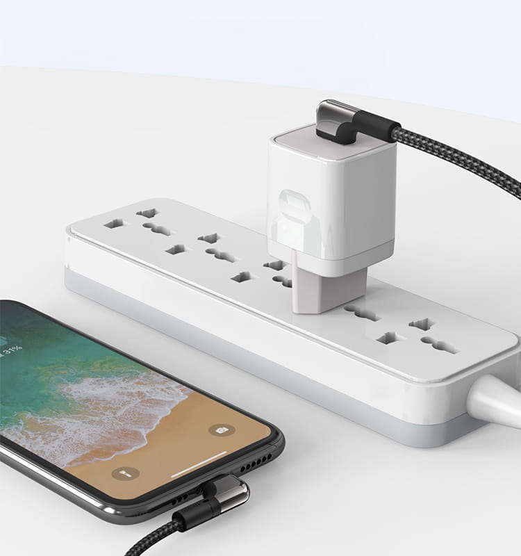 كابل ألعاب يسيدو USB-A / كابل لايتنينج نايلون بزاوية، 12 واط 2.4 أمبير، أسود