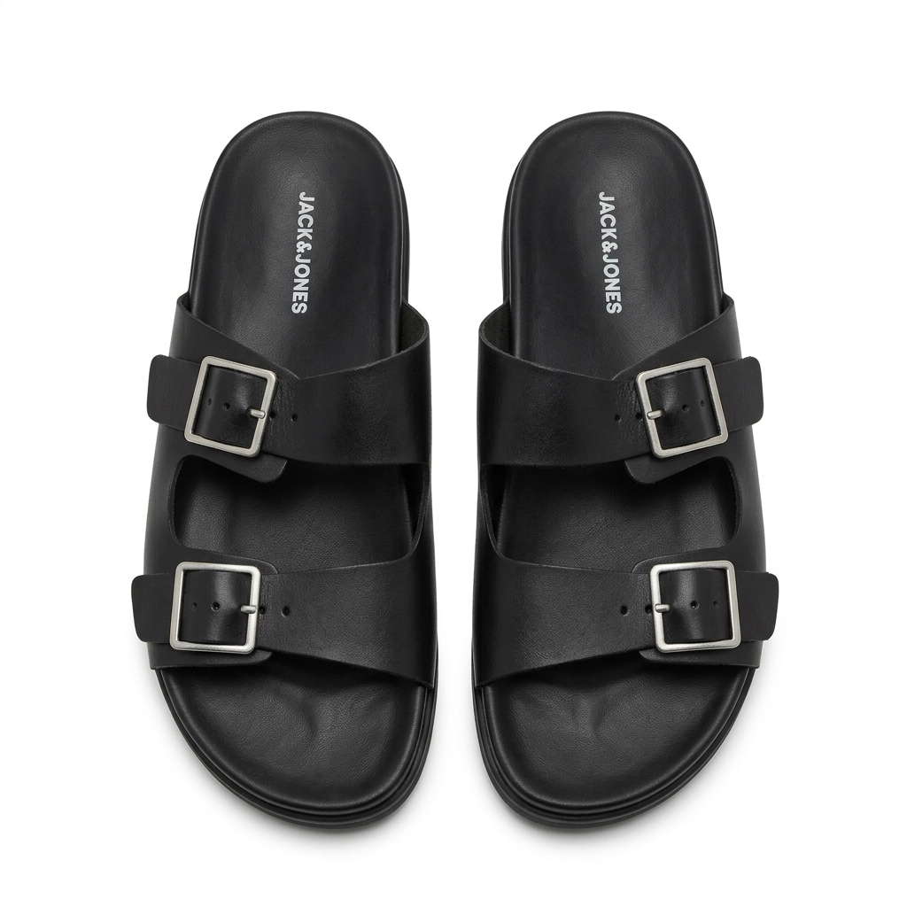 JACK & JONES Men's Jfwdallas Leather Buckle Sandals (Black)