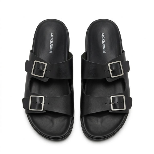 JACK & JONES Men's Jfwdallas Leather Buckle Sandals (Black)