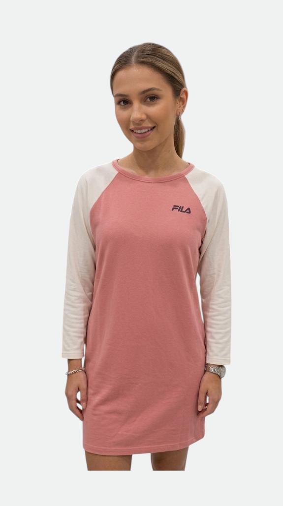 Fila Women Plus Size Long Sleeve Outdoor Dress, PINK/BAIGE