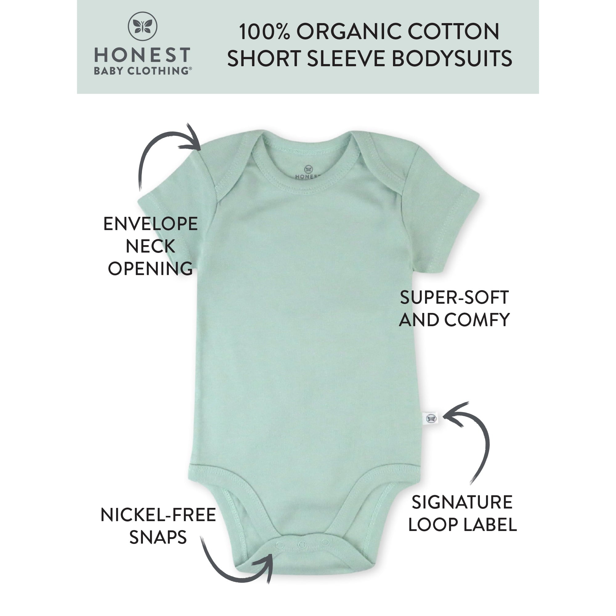 SIZE: 6M - Honest Baby Clothing Baby Boy or Girl Gender Neutral Organic Cotton Short Sleeve Bodysuits, 3 Pack