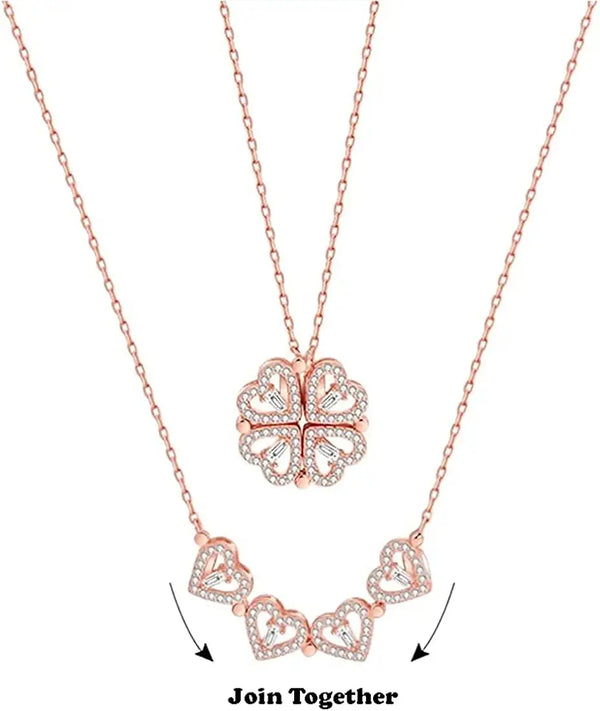 18K Rose Gold GF Made With Swarovski Crystal 2 Way Wear 4 Clover Heart Necklace accessories (no box)