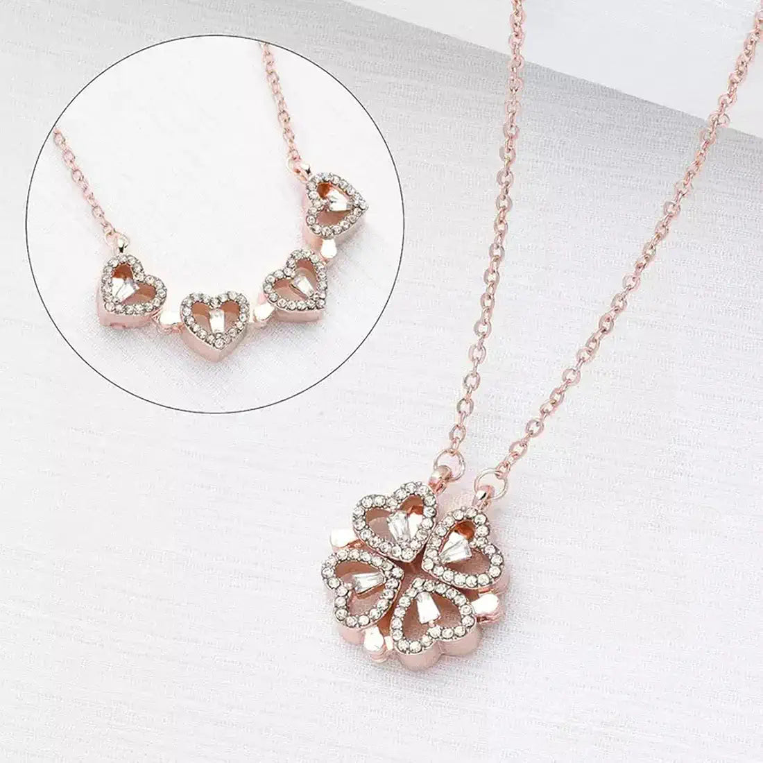 18K Rose Gold GF Made With Swarovski Crystal 2 Way Wear 4 Clover Heart Necklace accessories (no box)