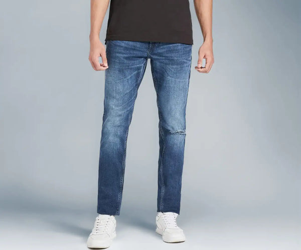 Tommy Hilfiger Mid Wash Cotton Blend Regular Fit Men's Jeans