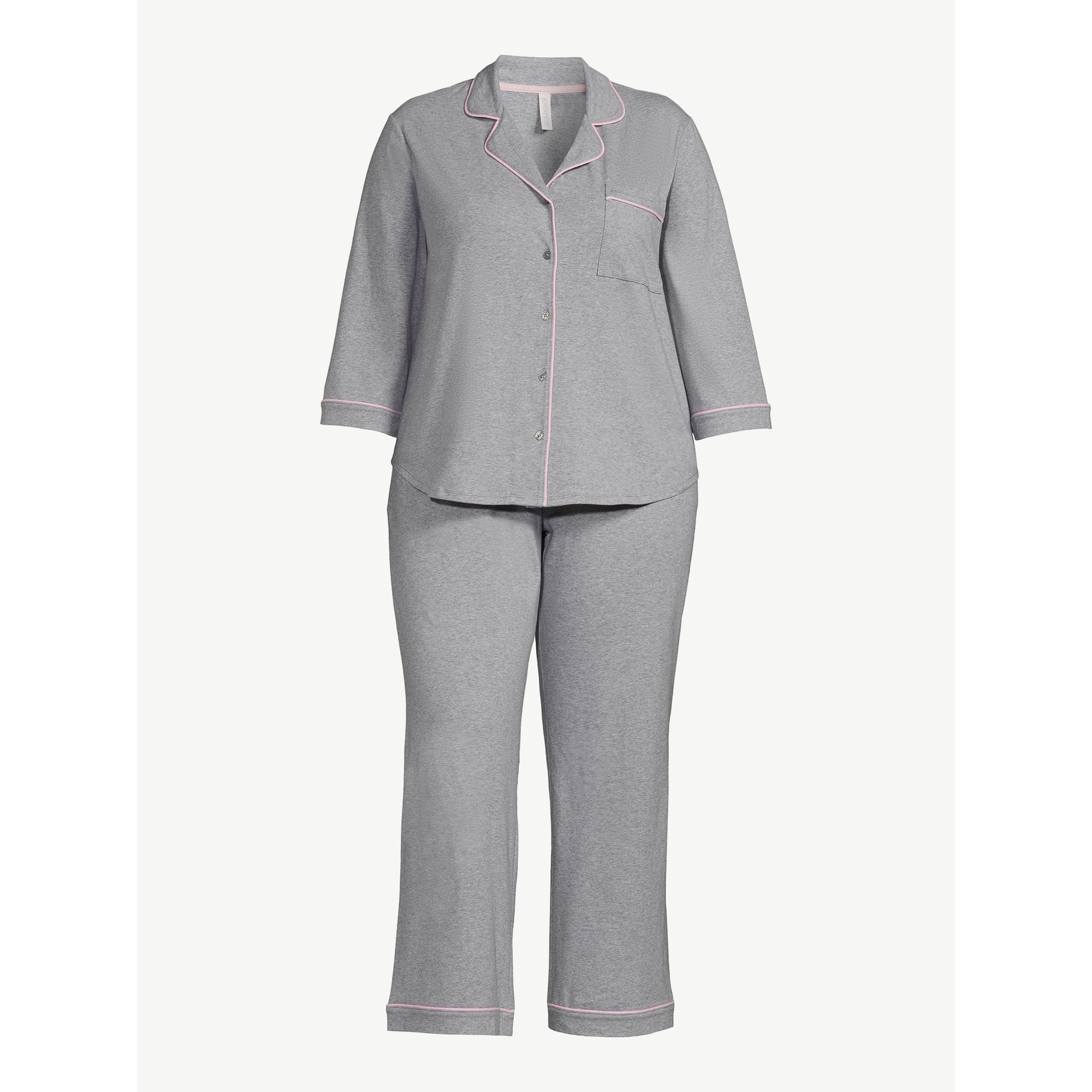 SIZE: 4X(26W-28W) - Joyspun Women’s Cotton Blend Notch Collar Top and Pants Pajama Set, 2-Piece,
