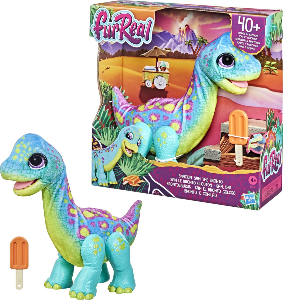 Furreal Snackin’ Sam The Bronto Interactive Animatronic PlUSh Toy, 40+ Sounds And Reactions, Ages 4 And Up