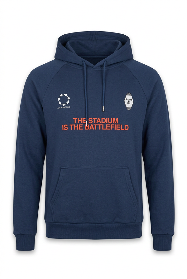 Momento Men's "The Stadium Is The Battlefield" Graphic Hoodie - Blue (Style M240991)