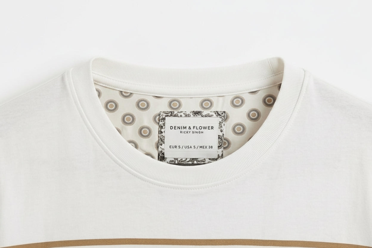 Denim & Flower White Shirt With Golden Stripes Men