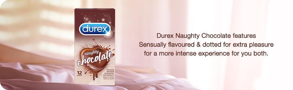 Durex Naughty Chocolate Condoms - Pack of 12 | Chocolate Flavored, Dotted Texture, Lubricated