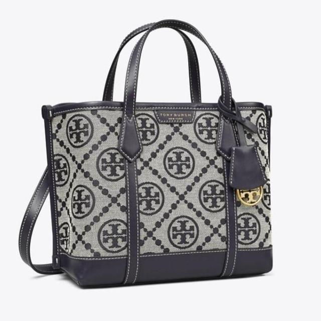 Tory Burch PERRY T MONOGRAM SMALL TRIPLE-COMPARTMENT TOTE