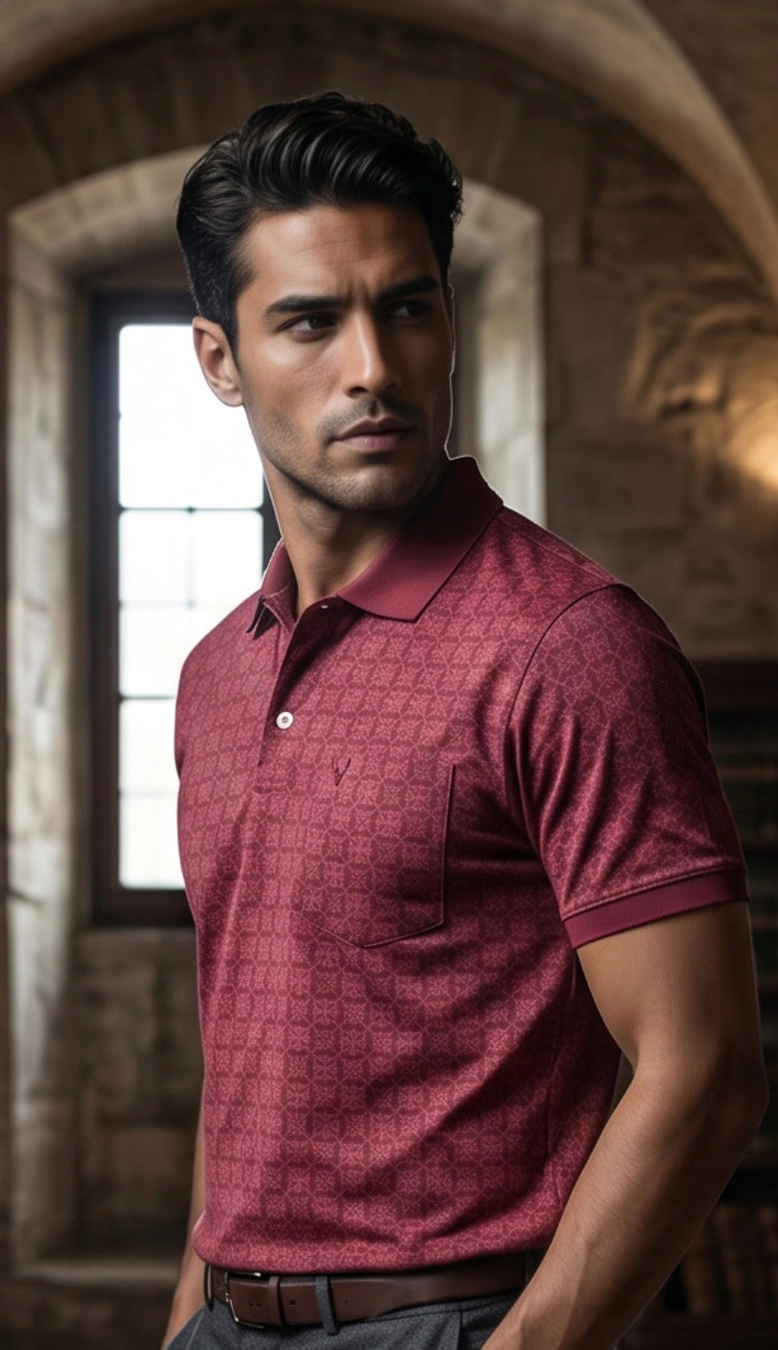 ALLEN SOLLY RED TEXTURED POLO T-SHIRT WITH A POCKET MEN