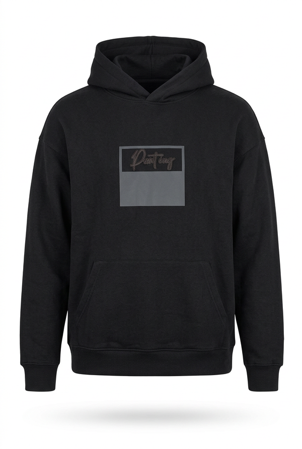 SWAG Urban Streetwear Black Hoodie with Grey Graphic Patch