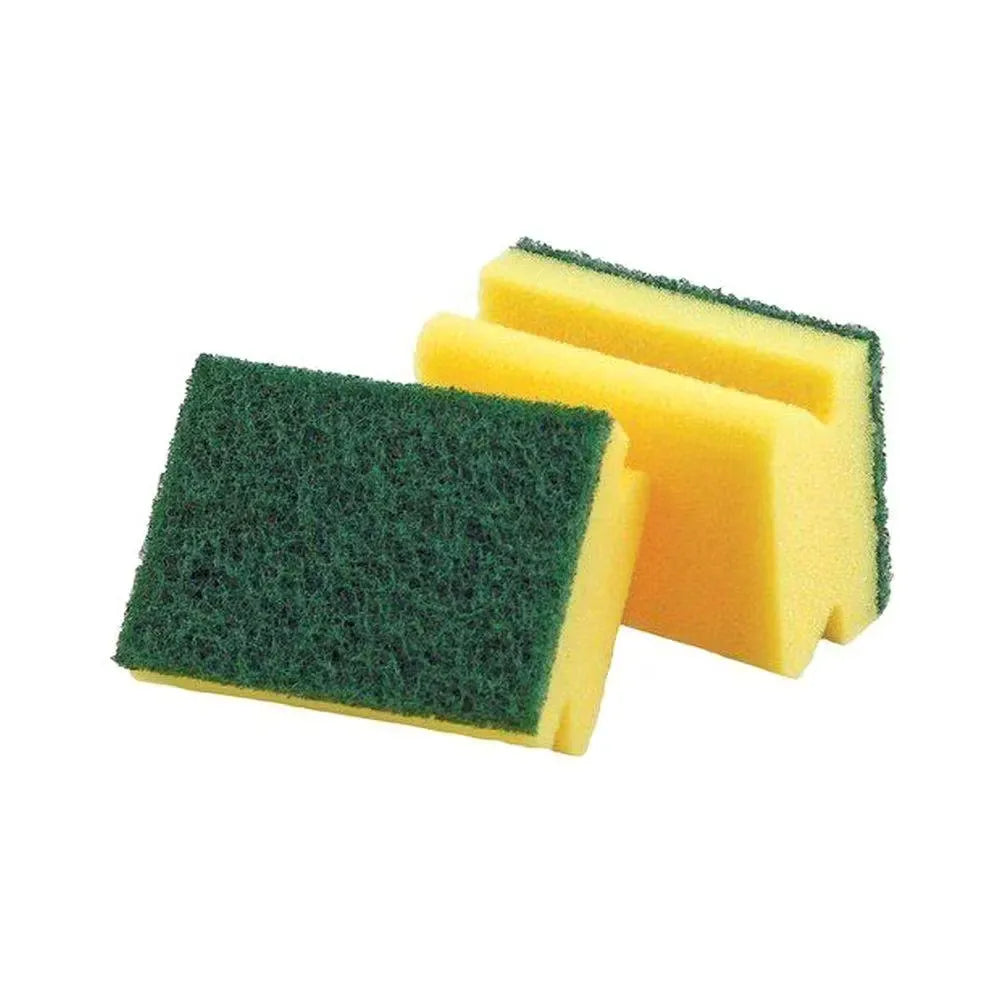 Pack of three premium quality sponge scrubbers with different colors and textures. Highlighting the soft texture and sudsy lather ideal for effortless cleaning.