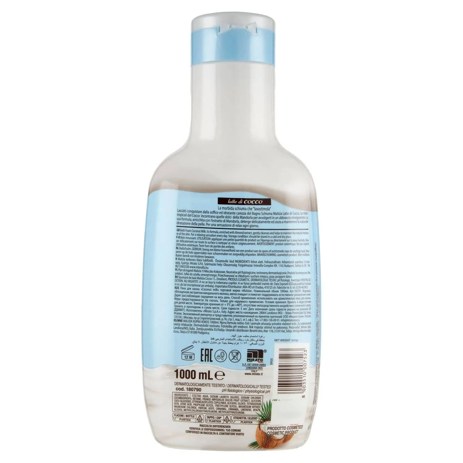 Malizia Coconut Milk Shower Gel 1L - Embrace the Essence of Tropical Paradise