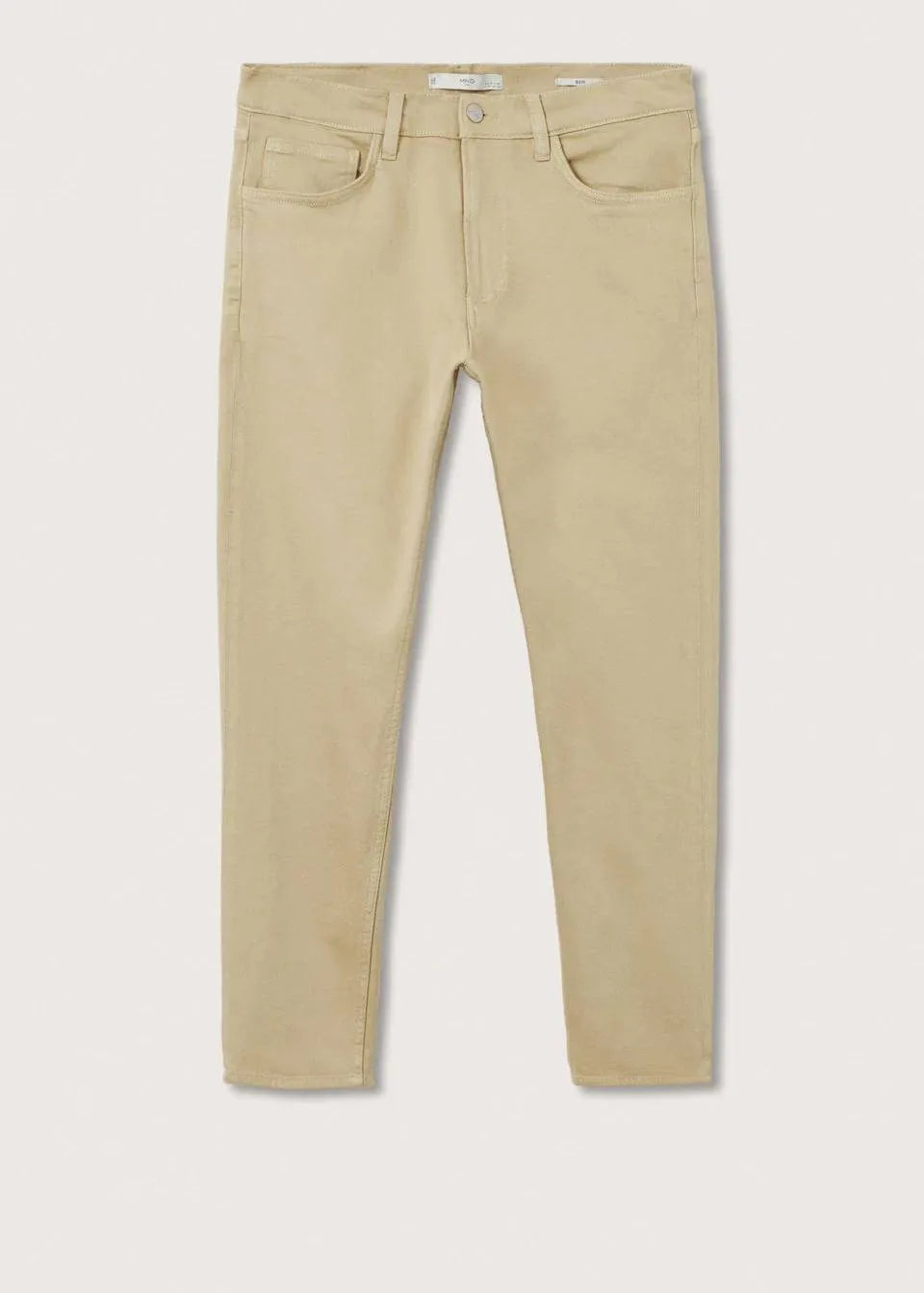 Modern Beige Jeans: Mango's tapered, cropped fit in versatile beige (mention size if relevant).Tapered design for a defined silhouette, cropped length for a modern touch.Consider mentioning any specific details like the fabric composition 