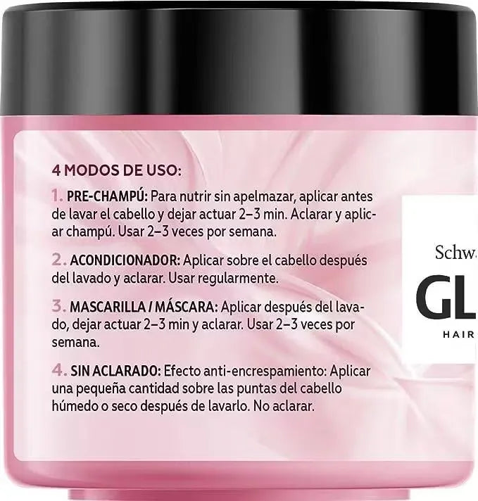 Blue bottle of Schwarzkopf Gliss Hair Repair with Babassu Nut Oil (400ml) featuring a woman with healthy, shiny hair.