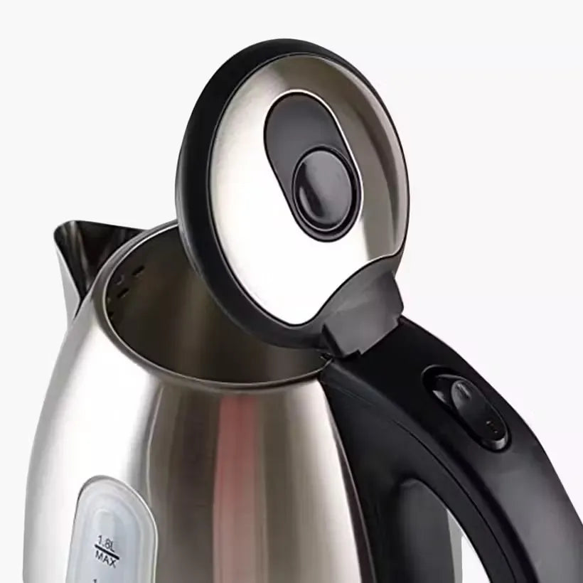 Insiya 1.8L electric kettle pouring water into a mug, highlighting its convenient spout and rapid boiling. Upgrade your kitchen with the stylish Insiya 1.8L electric kettle, featuring fast boiling and a premium design.
