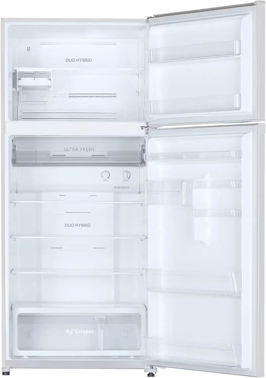 Sleek, white Toshiba GRA820U-X(W) 608L Top Mount Refrigerator with spacious interior and modern design.