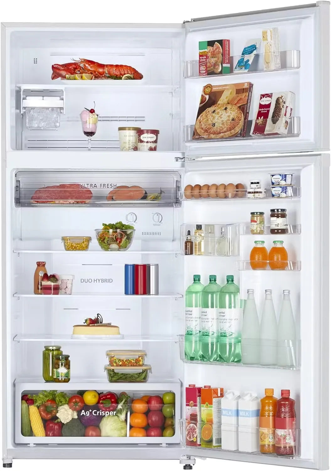 Sleek, white Toshiba GRA820U-X(W) 608L Top Mount Refrigerator with spacious interior and modern design.