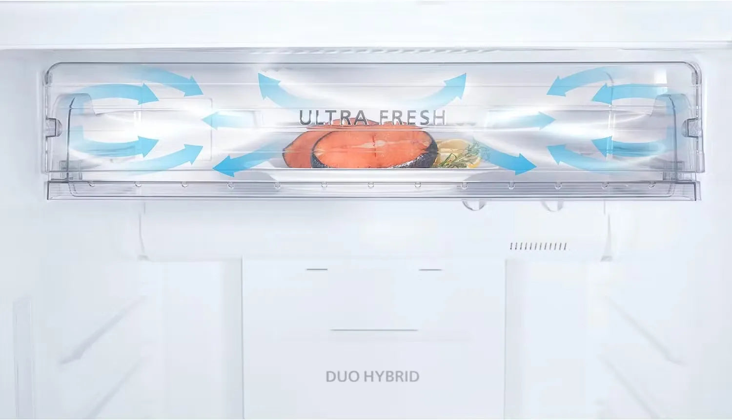 Sleek, white Toshiba GRA820U-X(W) 608L Top Mount Refrigerator with spacious interior and modern design.