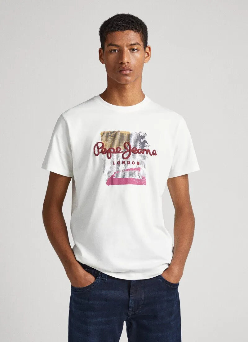 Pepe Jeans White Puff Print T-Shirt: Effortless style & comfort in classic white (PM508987).Pepe Jeans White Puff Print T-Shirt: Effortless style & comfort in classic white .
