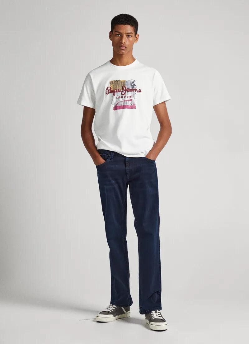 Pepe Jeans White Puff Print T-Shirt: Effortless style & comfort in classic white (PM508987).Pepe Jeans White Puff Print T-Shirt: Effortless style & comfort in classic white .