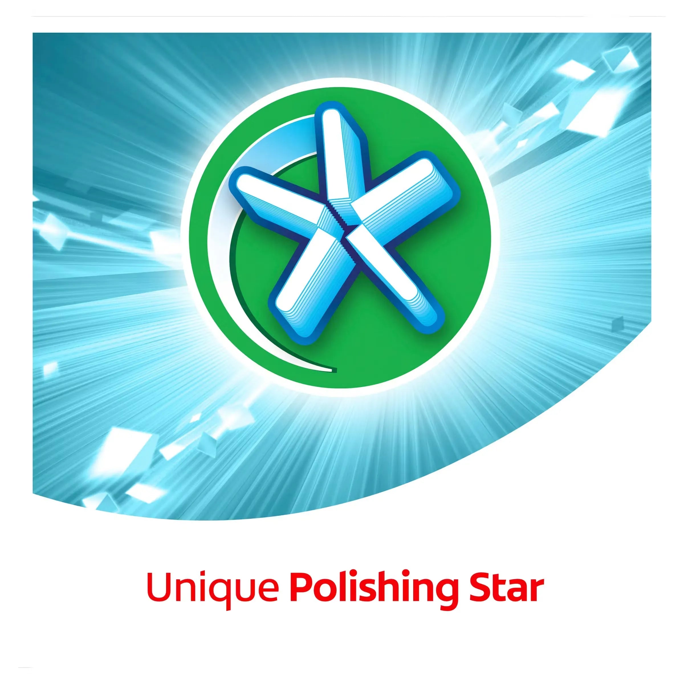 Colgate Max White toothbrush with green bristles and star-shaped polishing head.
