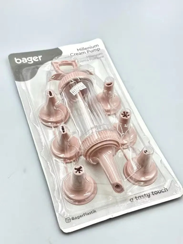 Bager Cream Pump with 7 Molds Light Pink Transform Desserts with Style