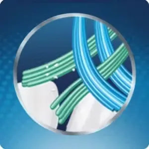 Blue Oral-B Clean, Fresh & Strong toothbrush with medium bristles and a textured tongue cleaner on the back.