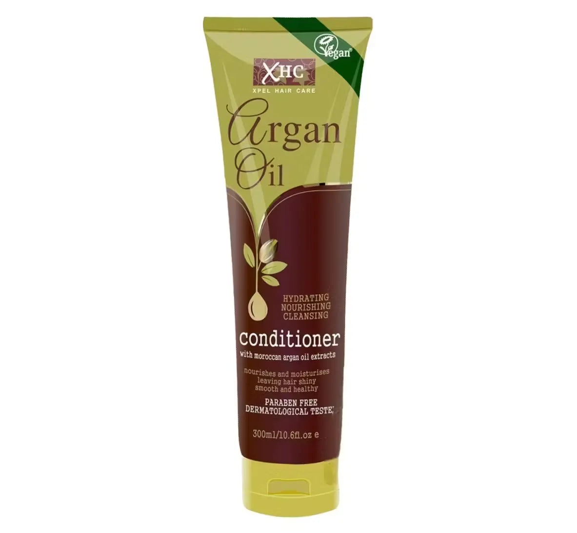 Bottle of Argan Oil Hydrating Conditioner (300ml) with argan oil extract, emphasizing smooth and shiny hair. May also include a hand pouring the conditioner or hair styled after using it.