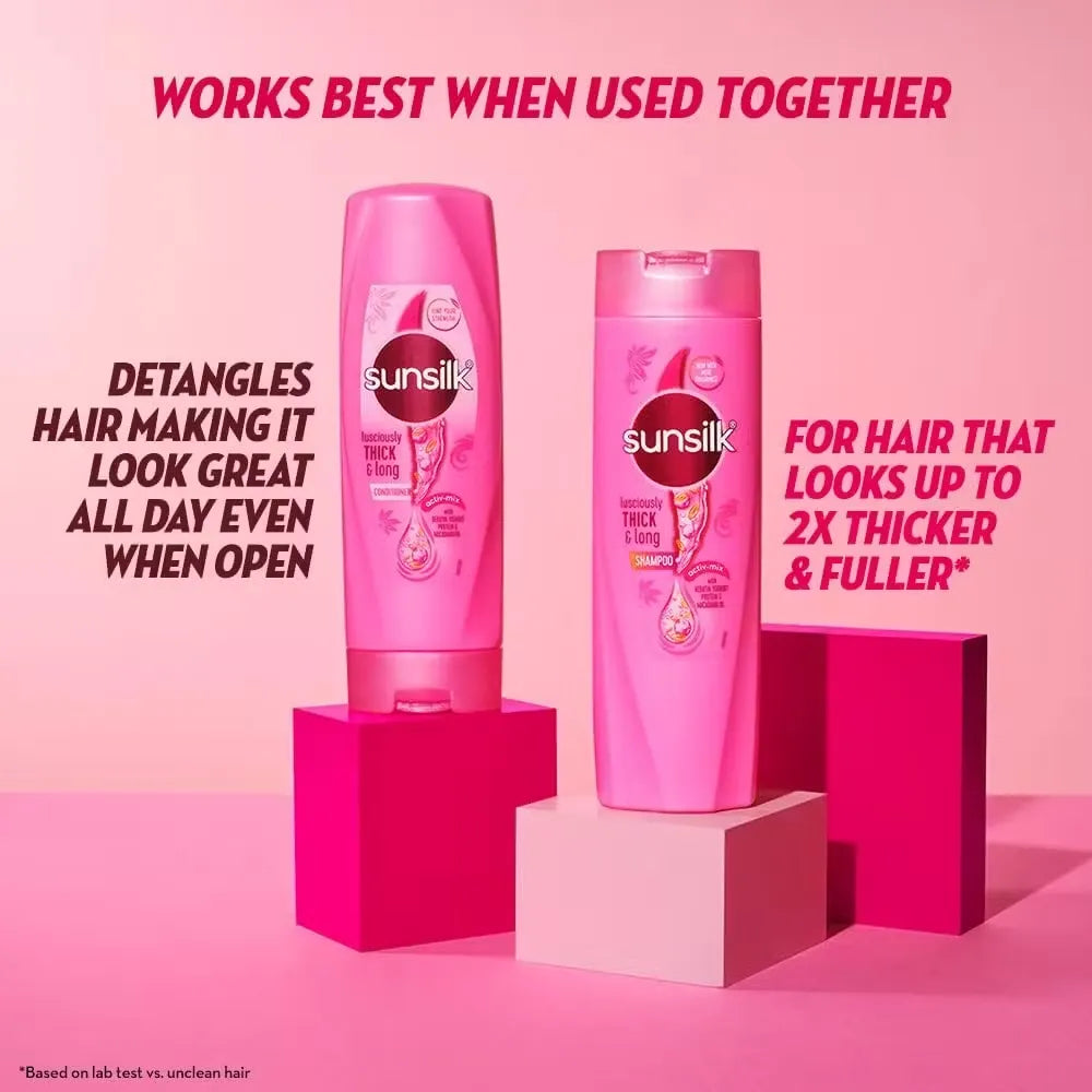 Green bottle of Sunsilk Natural Recharge Detox Shampoo (200ml or 400ml) with a clear cap, featuring green tea and lemon accents. Text highlights "0% Silicones" and "Detoxifies Scalp & Hair."