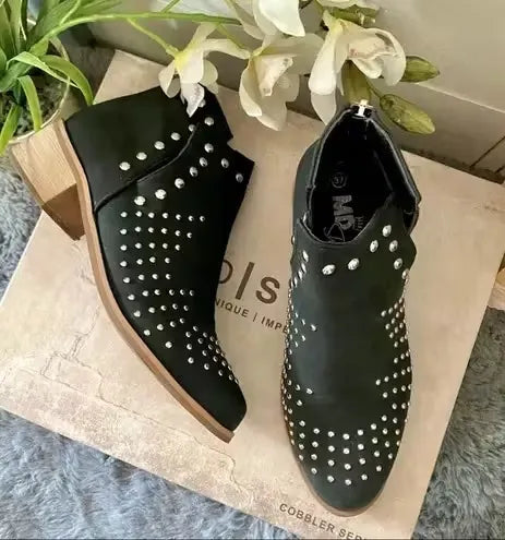 Women Fashion Black Studded Ankle Shoes - Trendsetting Footwear