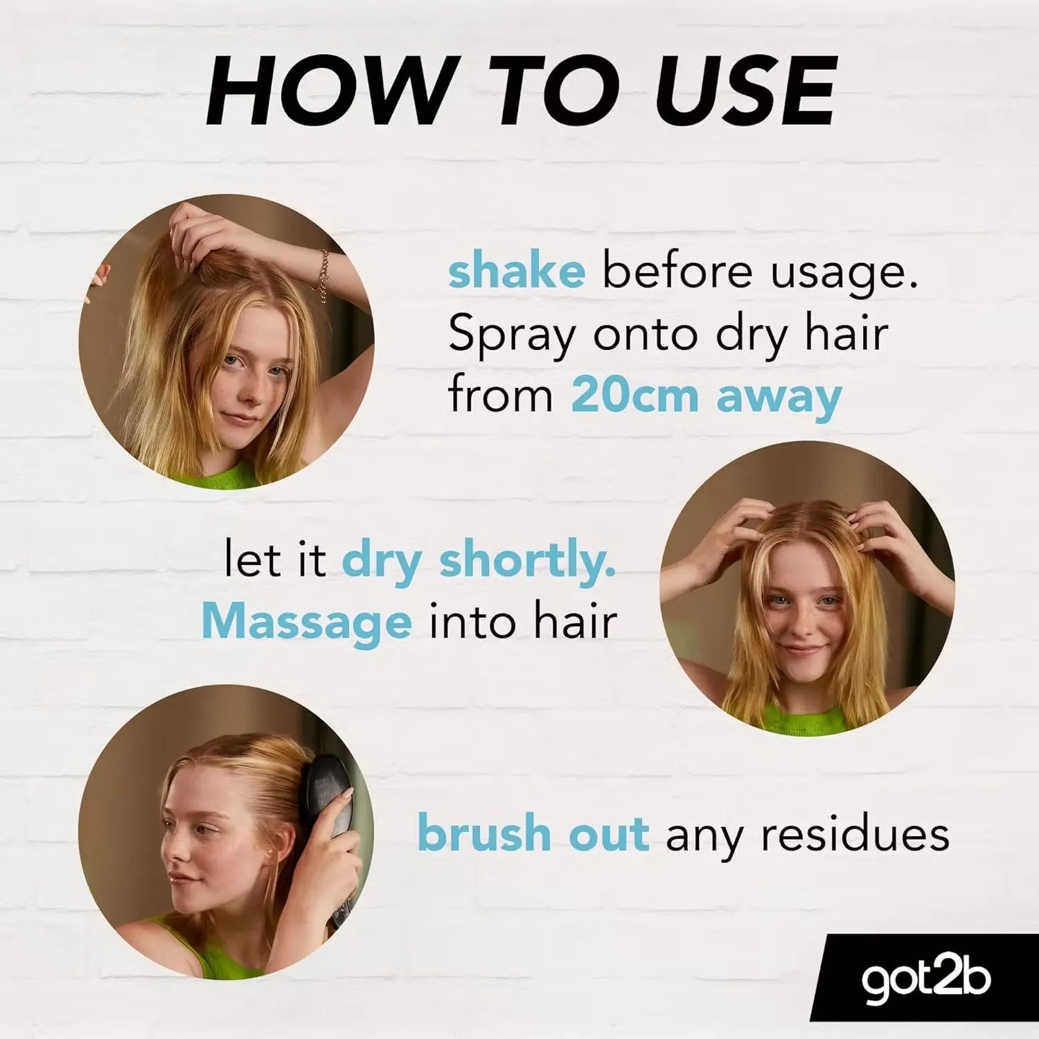 Black can of Schwarzkopf GOT2B Extra Volume Dry Shampoo (200ml) with a model flipping their hair and smiling.
