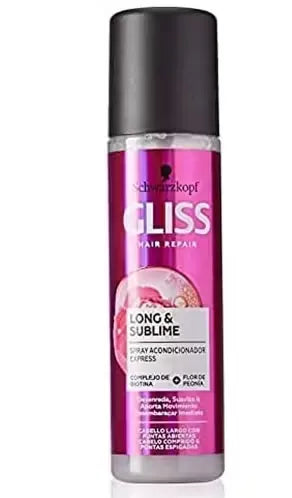 White and blue tube of Schwarzkopf Gliss Hair Repair treatment (200ml) with a damaged-looking hair strand transforming into a healthy, shiny strand.