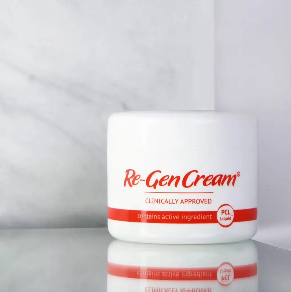 White tube with silver accents labeled "Re-Gen Cream 125ml" displayed on a light background.