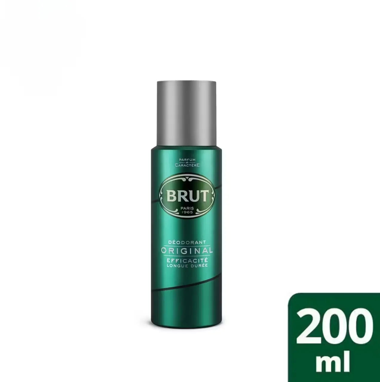Classic Brut Original Deodorant spray bottle (200ml) with red and blue accents, positioned against a white background.