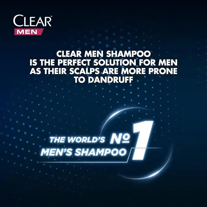 Blue bottle of Clear Men's Refreshing Anti-Dandruff Shampoo (380ml) with pump dispenser and refreshing menthol scent.