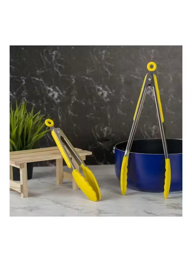 Insiya's 2 Piece Food Tongs Set In Yellow 9 Inches and 12 Inches