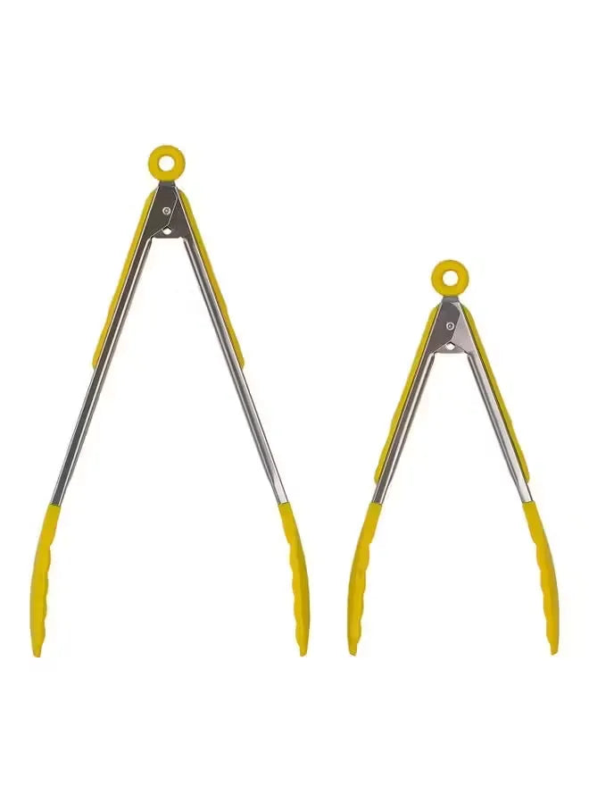 Insiya's 2 Piece Food Tongs Set In Yellow 9 Inches and 12 Inches