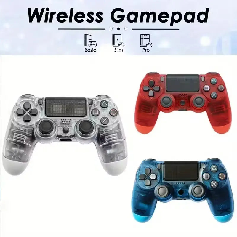 Black wireless controller for PS4 with dual vibration, turbo function, and audio jack. Features light bar and touchpad. Ideal for immersive gaming experiences.
