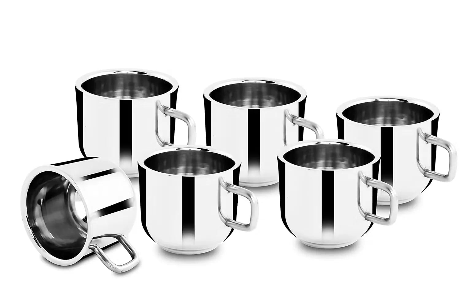 Set of 6 Classic Essentials double-wall tea cups, perfect for enjoying your favorite beverage. Sleek and stylish stainless steel tea cups that keep drinks hot or cold for longer. Enjoy a relaxed tea break with these 60ml double-wall tea cups from Classic Essentials. Pack of 6 Classic Essentials double-wall tea cups, each holding 60ml. Made from stainless steel for durability and insulation. Dishwasher-safe for easy cleaning.