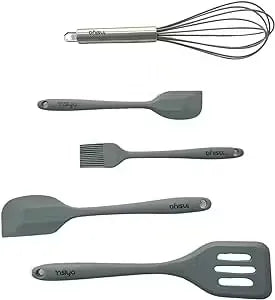 Insiya 5-piece silicone utensil set for effortless cooking and kitchen mastery.  Stylish and functional silicone tools for mixing, serving, and more.  Elevate your cooking experience with this heat-resistant and dishwasher-safe utensil set. Made from food-grade silicone for safe and healthy cooking.  Heat-resistant up to 480°F and dishwasher-safe for ultimate convenience. Experience the difference: Upgrade your cooking tools with Insiya silicone. 