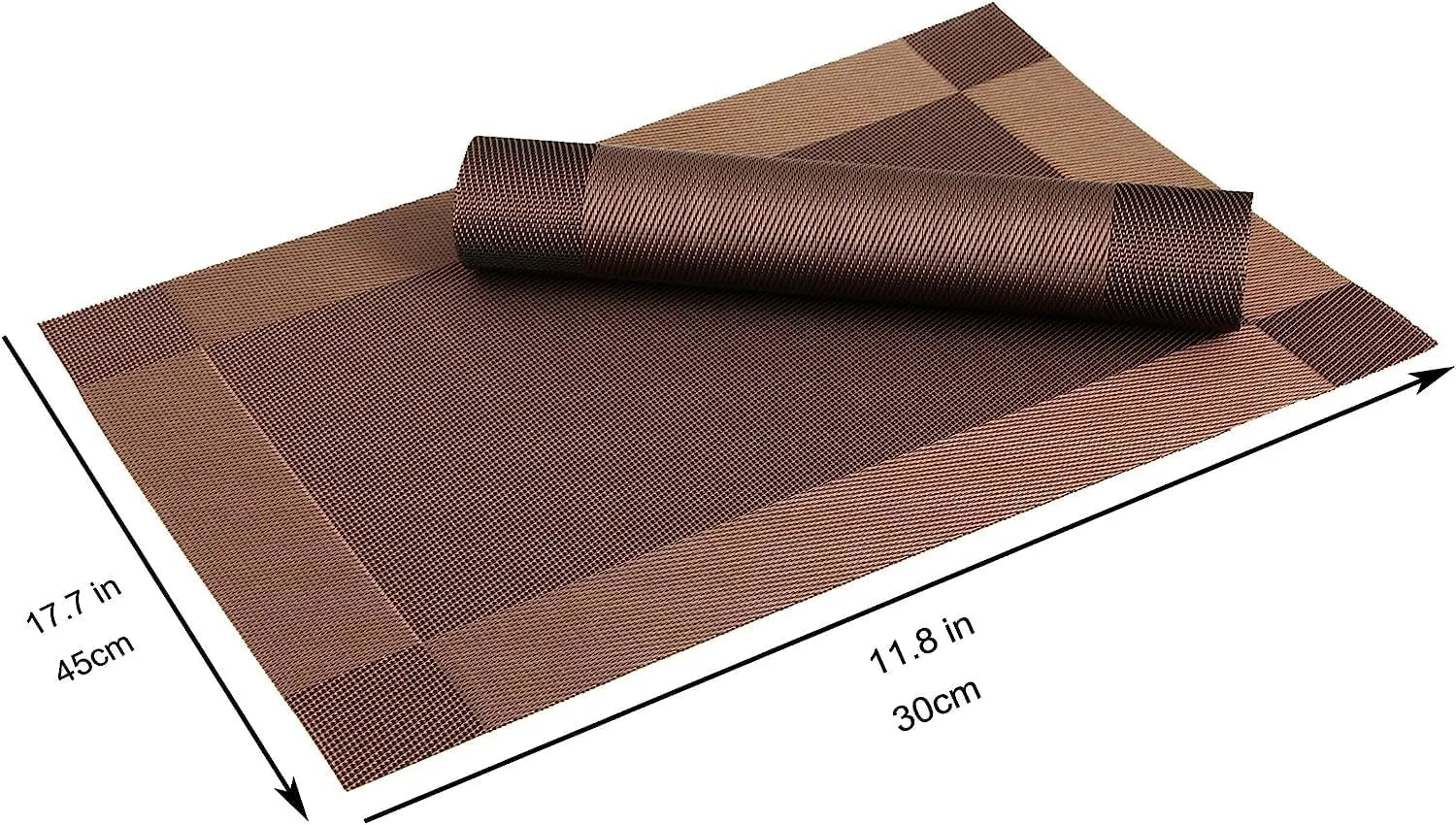 A set of six Kermeo placemats and coasters laid flat on a table. The placemats and coasters are a sleek, modern design with a non-slip texture.