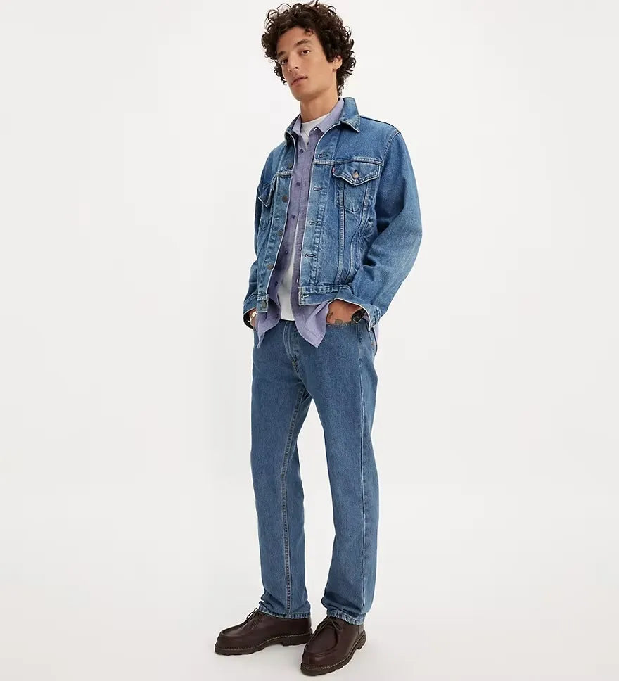 Levi's 505 Jeans: Timeless regular fit for comfort and style (mention size if relevant).Dress them up or down, these jeans go anywhere. classic, comfortable, versatile, relaxed fit.